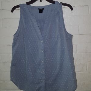 Ann Taylor button down blue chambry with white dot